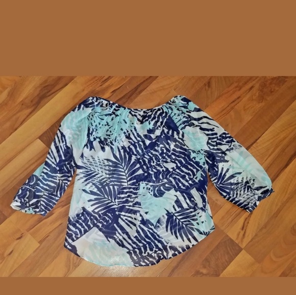 4/$25 BCX Sheer Plant Tunic top halter scoop neck - Picture 2 of 4